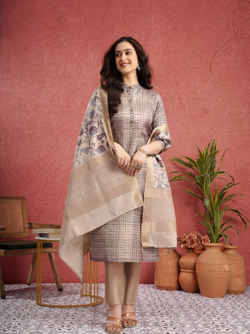 Purple with Chikoo Ready to Wear Silk Kurti Set Geetha Creation